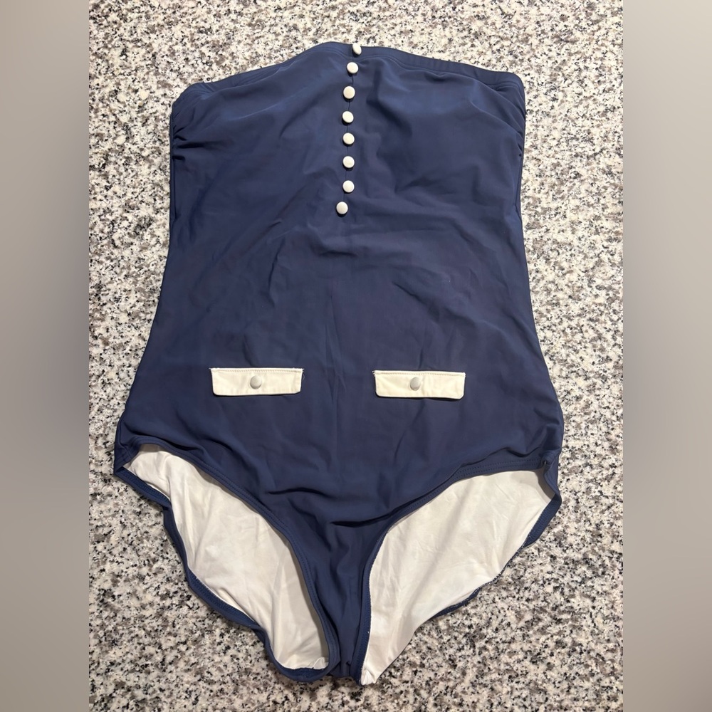 Lilly Pulitzer Navy One-Piece Swimsuit with White Button Details